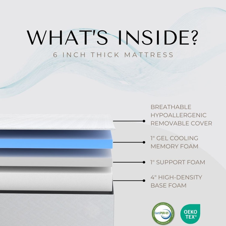 L’Baiet 6” White Gel Memory Foam Twin Mattress