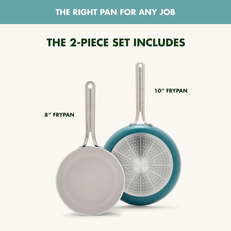 Deep Teal Aluminum Ceramic Nonstick Fry Pan Set, 8in and 10in