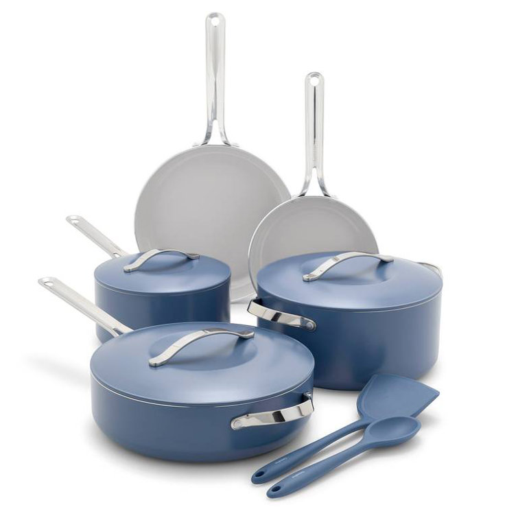 Blue 10-Piece Nonstick Aluminum Cookware Set with Stainless Steel Handles