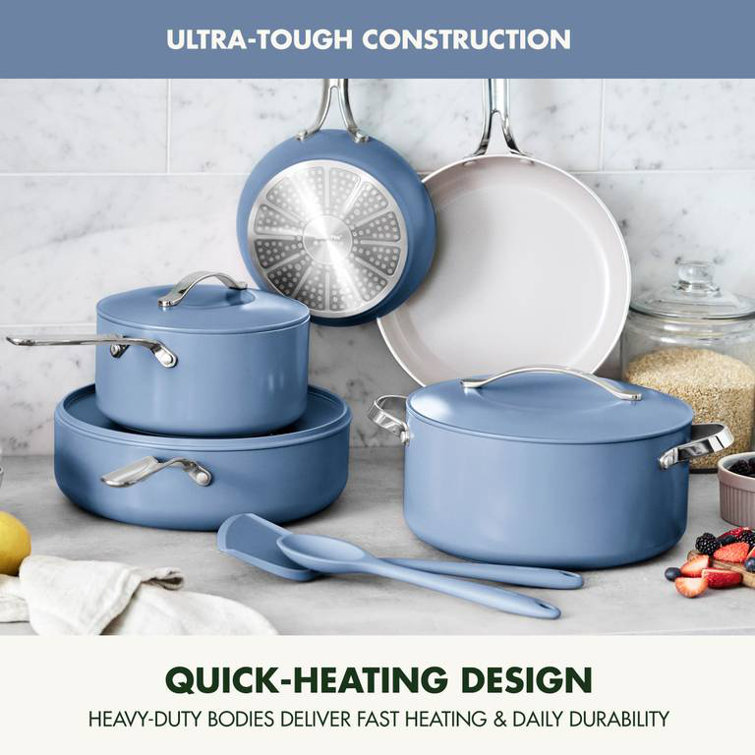 Blue 10-Piece Nonstick Aluminum Cookware Set with Stainless Steel Handles