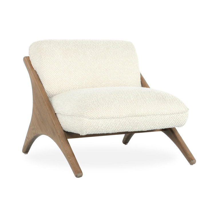 Handcrafted Light Beige Chenille and Ash Wood Accent Chair