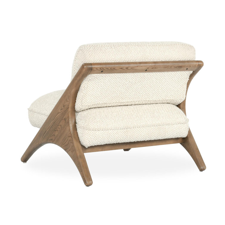 Handcrafted Light Beige Chenille and Ash Wood Accent Chair