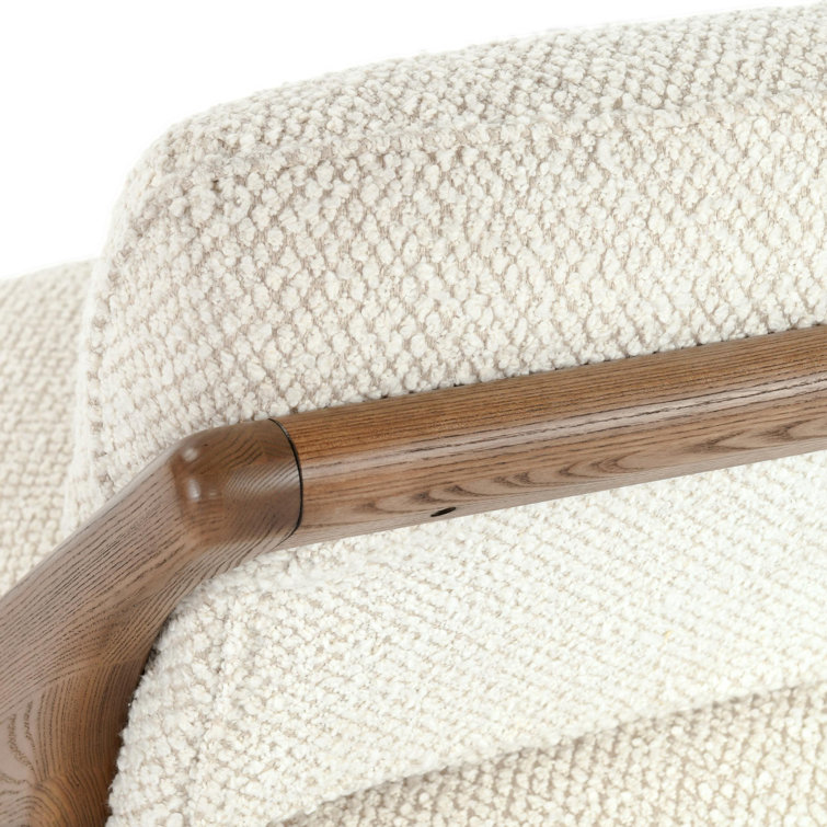 Handcrafted Light Beige Chenille and Ash Wood Accent Chair