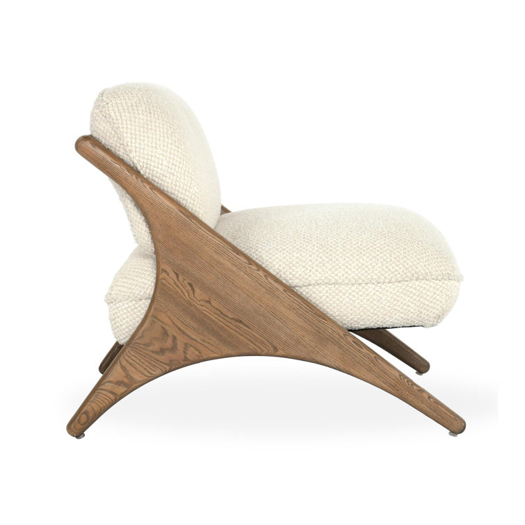 Handcrafted Light Beige Chenille and Ash Wood Accent Chair
