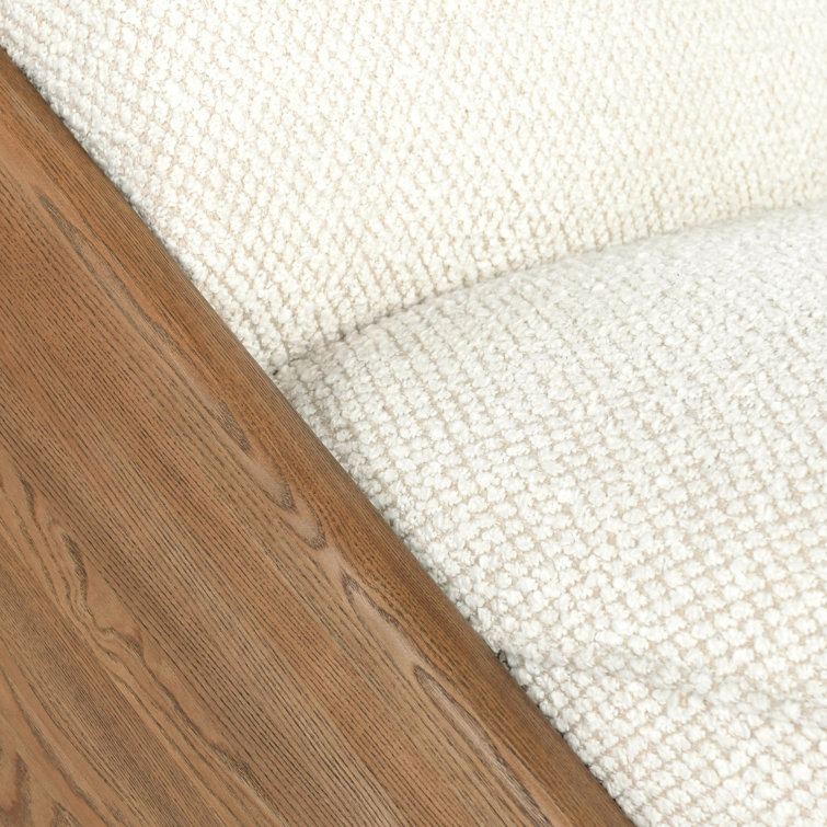 Handcrafted Light Beige Chenille and Ash Wood Accent Chair