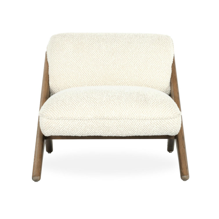 Handcrafted Light Beige Chenille and Ash Wood Accent Chair