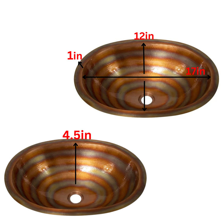 Ambiente Oval Hammered Copper Undermount Bathroom Sink