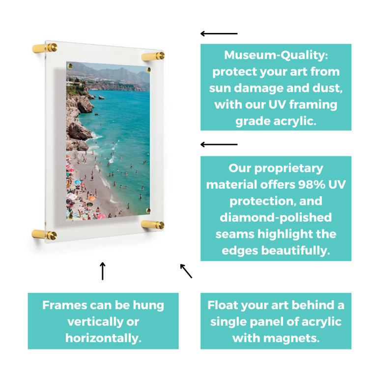 Gold 12x14 Floating Acrylic Wall Frame with Magnets