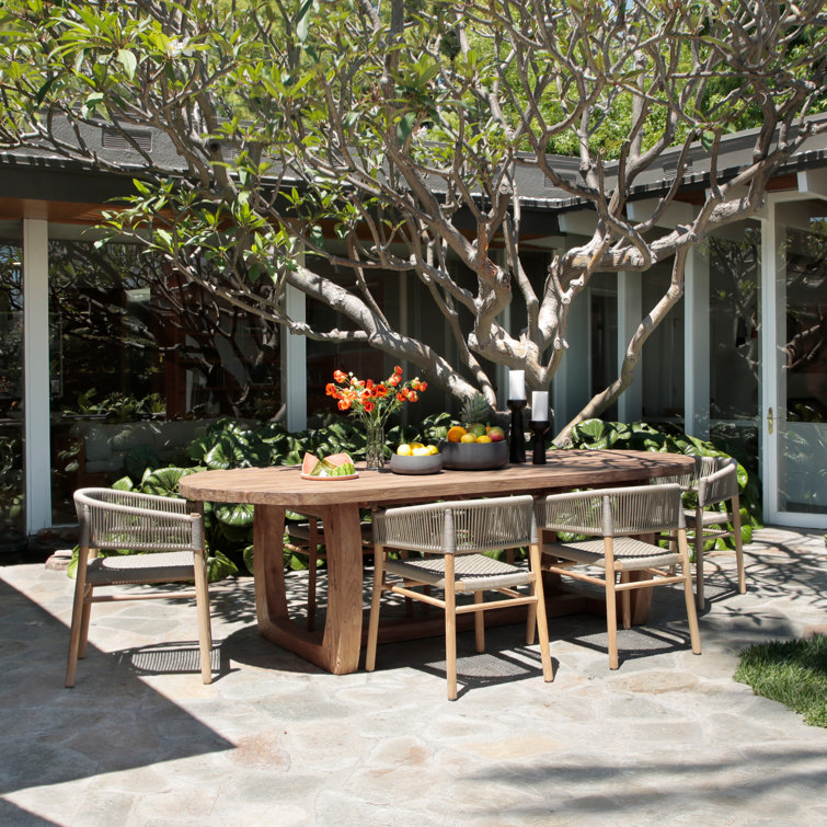 Taupe Woven Rope and Teak Outdoor Dining Armchair