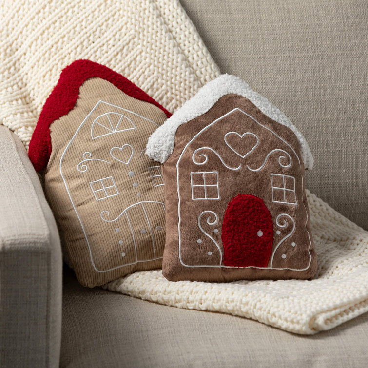 14" Gingerbread House Christmas Throw Pillows Set of 2, Multicolor
