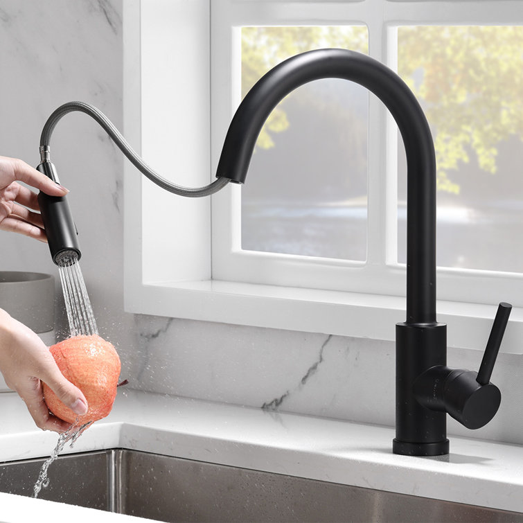 Matte Black Single-Hole Pull-Out Spray Kitchen Faucet