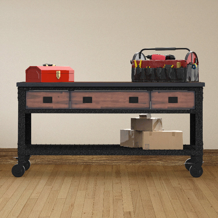 Duramax 72" Black Steel and Wood Rolling Workbench