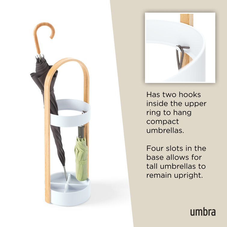 Bellwood Modern White-Natural Wood & Steel Freestanding Umbrella Stand