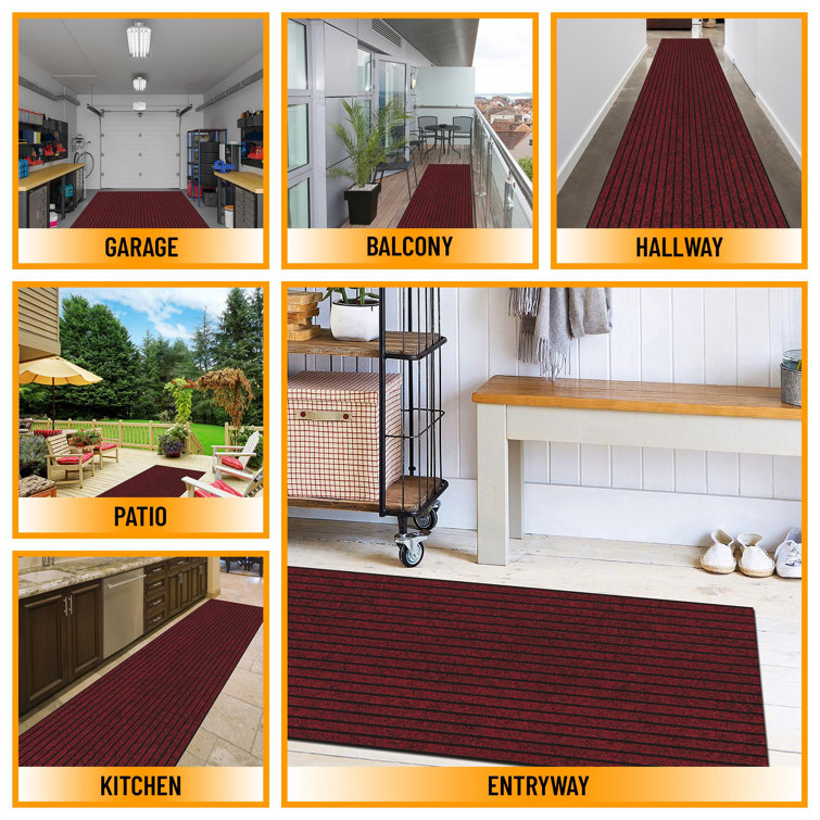 Gray Ribbed Polyester Utility Garage and Patio Rug 5' x 6'11"