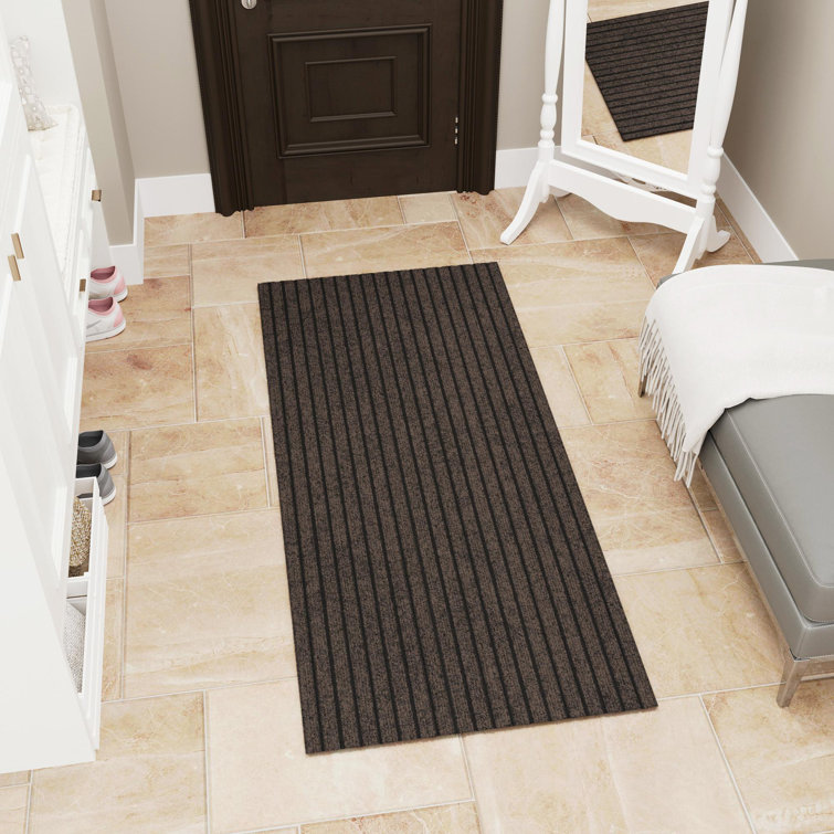 Gray Non-Slip Synthetic Indoor/Outdoor Runner Rug, 2' x 10'