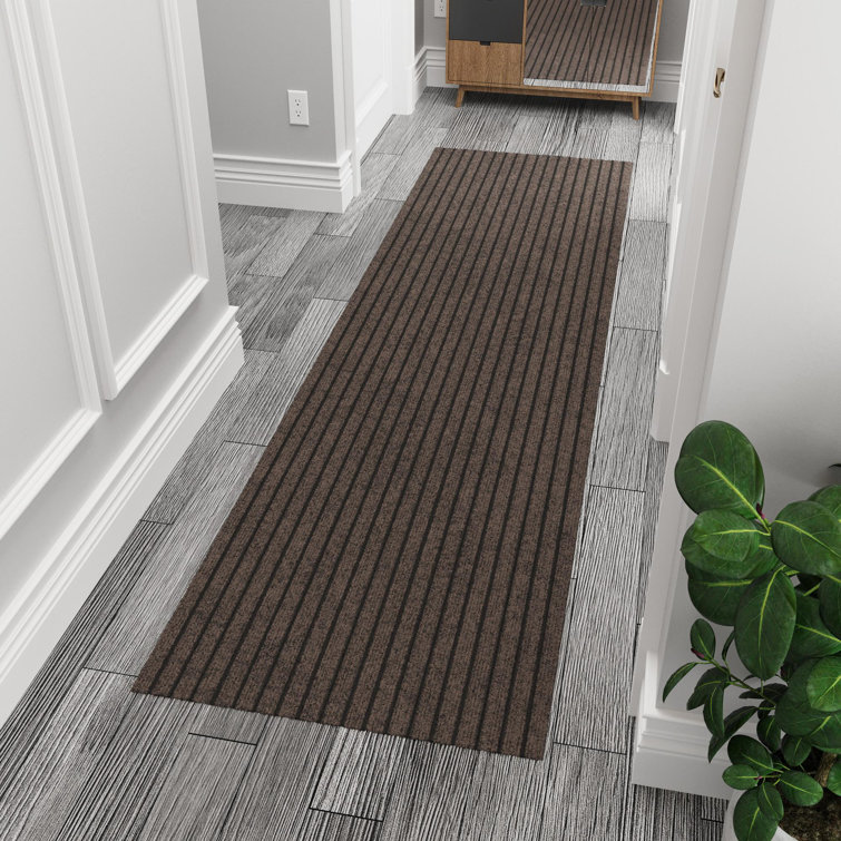 Gray Non-Slip Synthetic Indoor/Outdoor Runner Rug, 2' x 10'