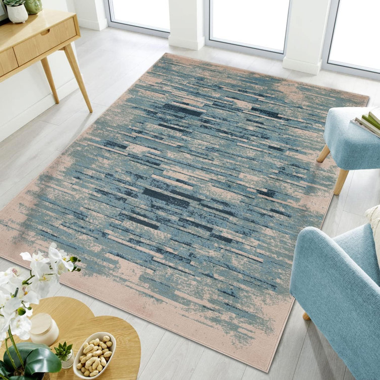 Culver Washed Brick Blue Abstract 4'x6' Synthetic Area Rug