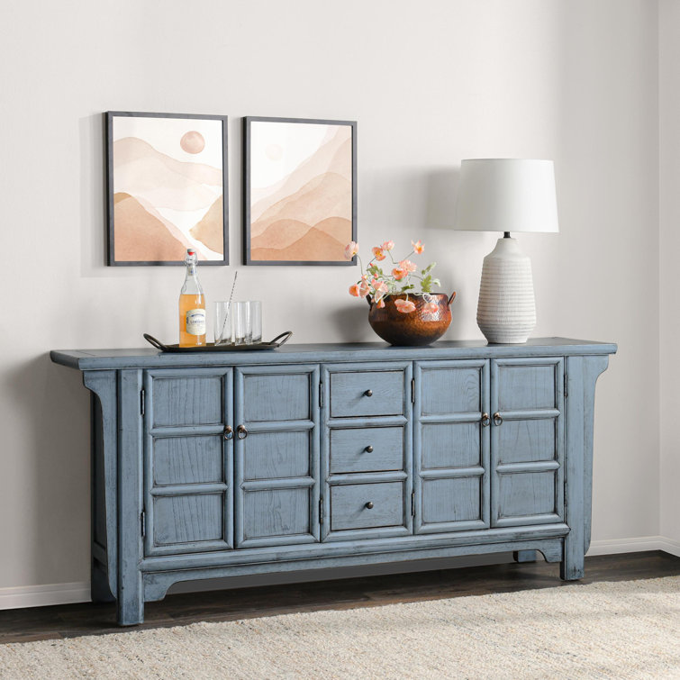 Crafton Blue Reclaimed Pine Wood 4-Door Sideboard