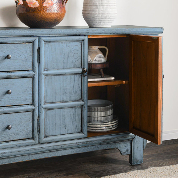 Crafton Blue Reclaimed Pine Wood 4-Door Sideboard