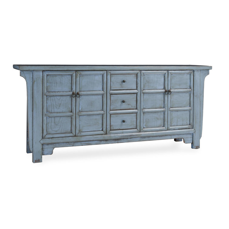 Crafton Blue Reclaimed Pine Wood 4-Door Sideboard