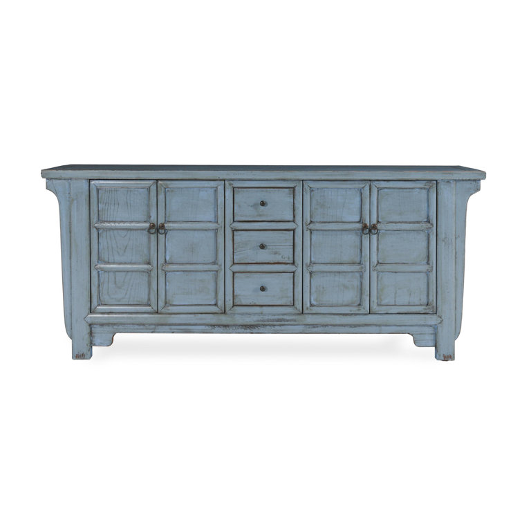 Crafton Blue Reclaimed Pine Wood 4-Door Sideboard