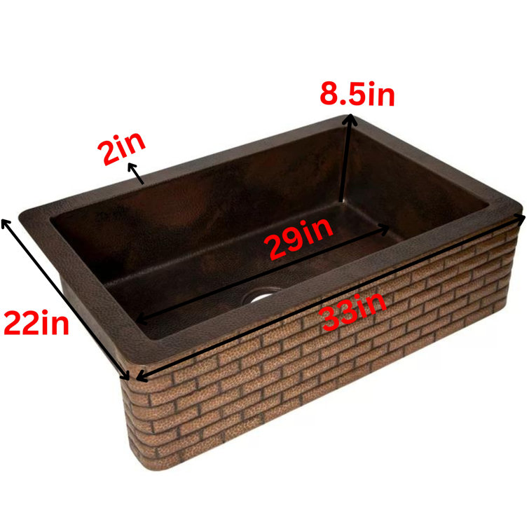 33" Hammered Copper Farmhouse Drop-in Kitchen Sink