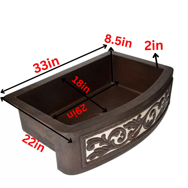 33'' Dark Copper Farmhouse Apron Kitchen Sink with Decorative Front