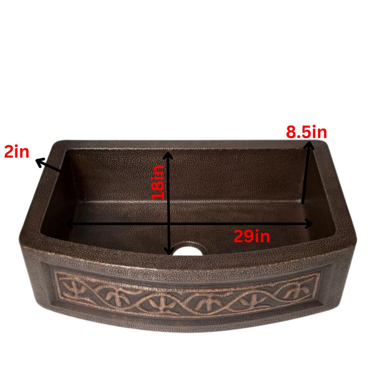 33'' Hammered Copper Farmhouse Apron Kitchen Sink with Cactus Design