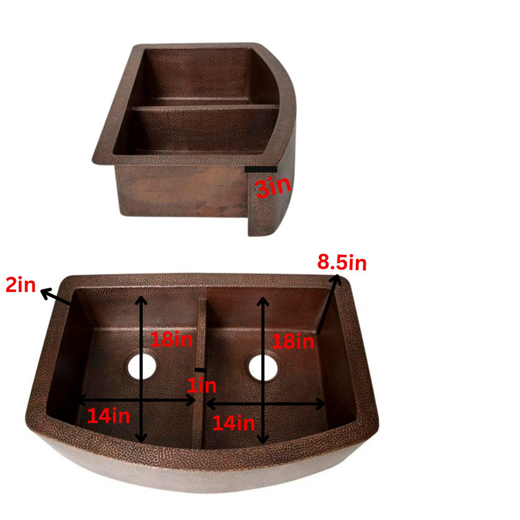 Ambiente 33" Double Well Hammered Copper Farmhouse Sink