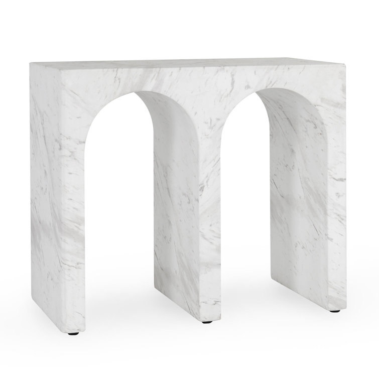 Elegant White Marble Outdoor End Table with Arched Design