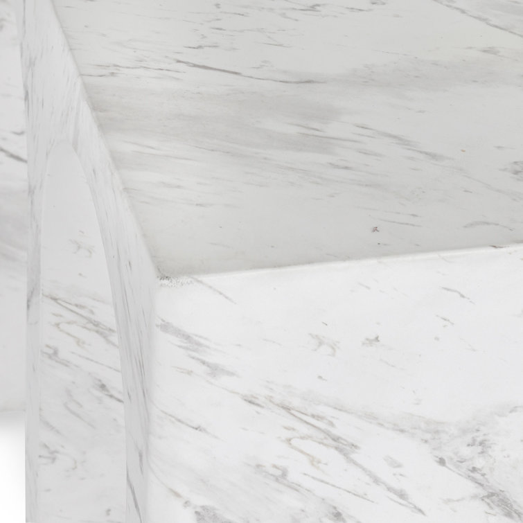 Elegant White Marble Outdoor End Table with Arched Design