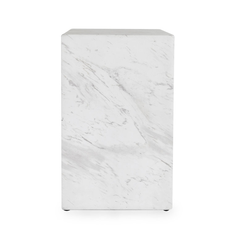 Elegant White Marble Outdoor End Table with Arched Design