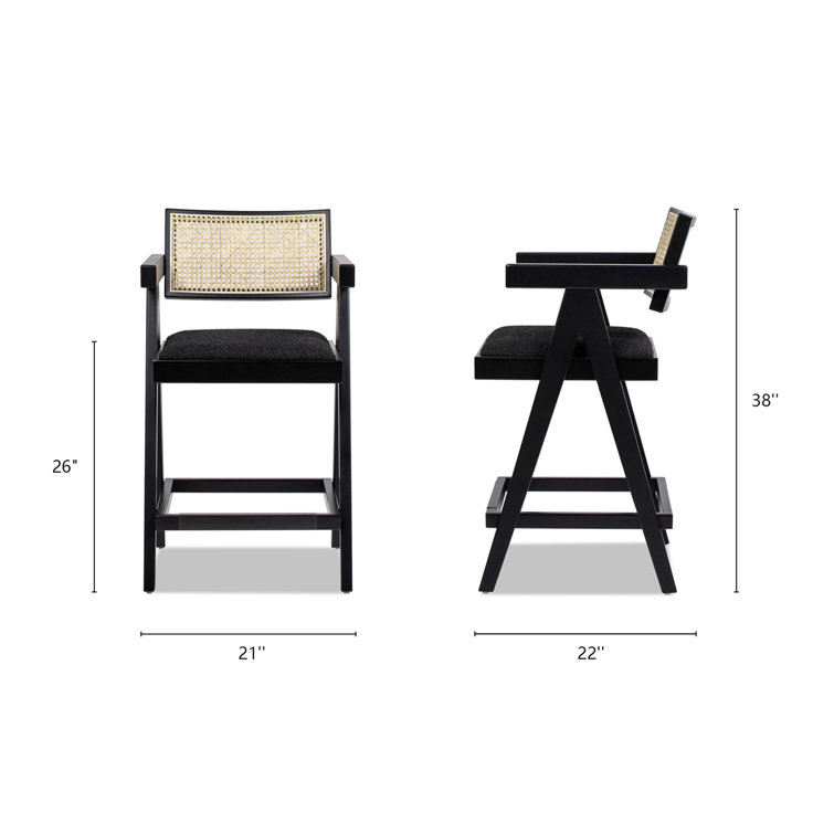 Milan 25.5'' Black Boucle Bar Stools with Cane Back, Set of 3