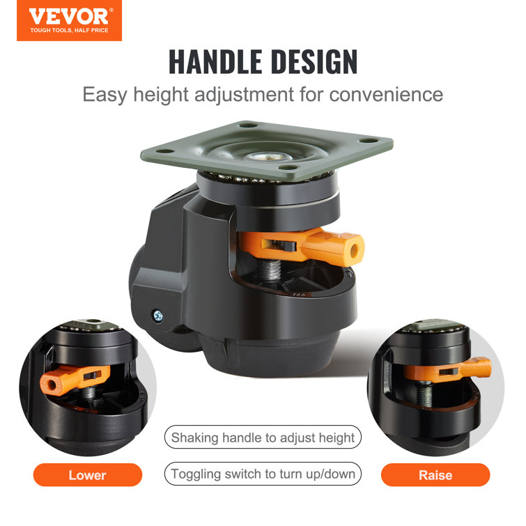 Stainless Steel Adjustable Twin Wheel Casters with Brake, Set of 4