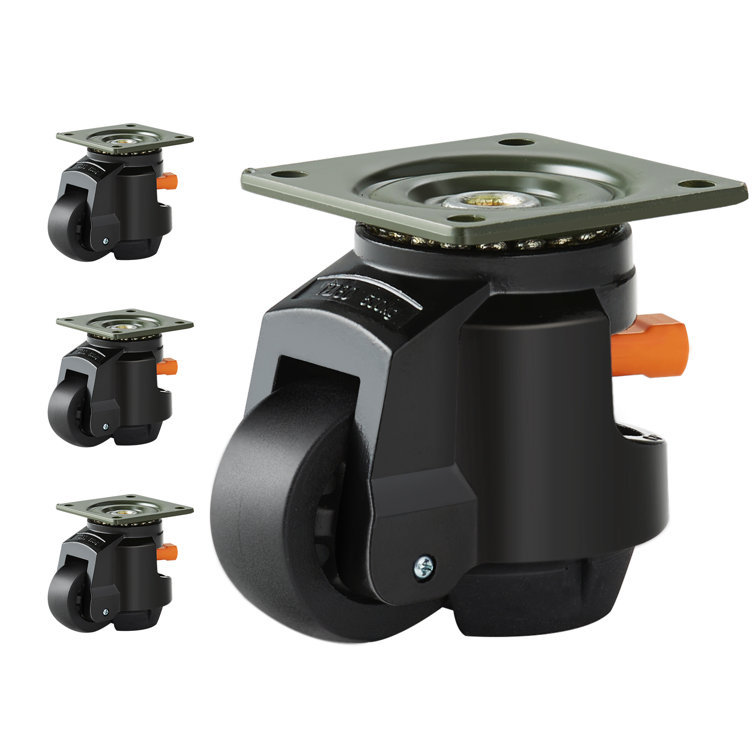 Stainless Steel Adjustable Twin Wheel Casters with Brake, Set of 4