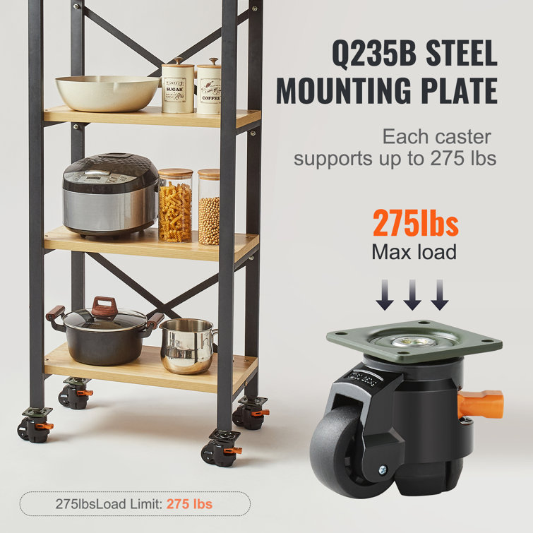 Stainless Steel Adjustable Twin Wheel Casters with Brake, Set of 4