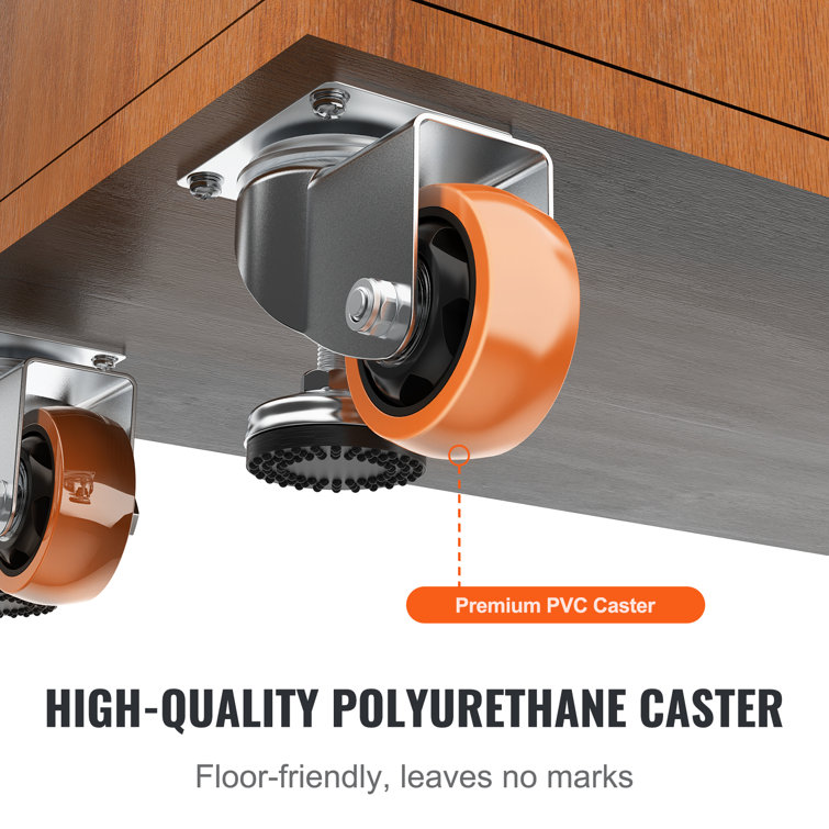 Stainless Steel Adjustable Twin Wheel Casters with Brake, Set of 4