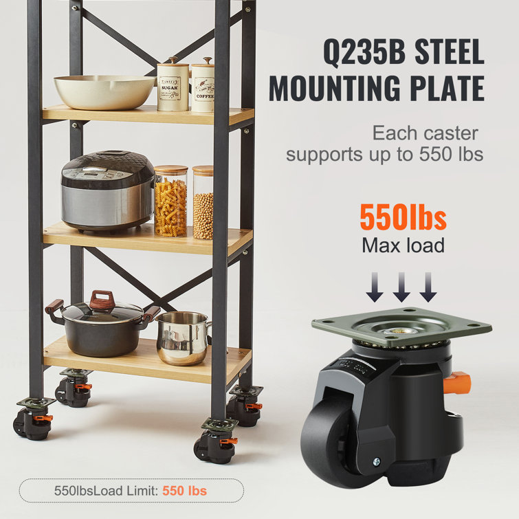 Stainless Steel Adjustable Twin Wheel Casters with Brake, Set of 4