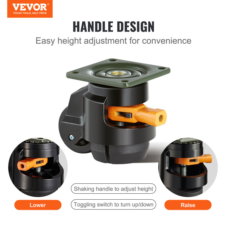 Stainless Steel Adjustable Twin Wheel Casters with Brake, Set of 4