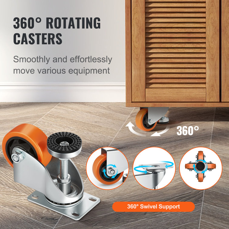 Stainless Steel Adjustable Twin Wheel Casters with Brake, Set of 4