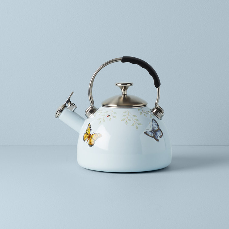 Butterfly Meadow Blue Enamel Whistling Tea Kettle
