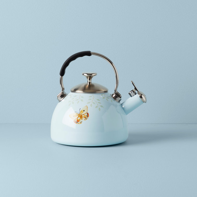 Butterfly Meadow Blue Enamel Whistling Tea Kettle