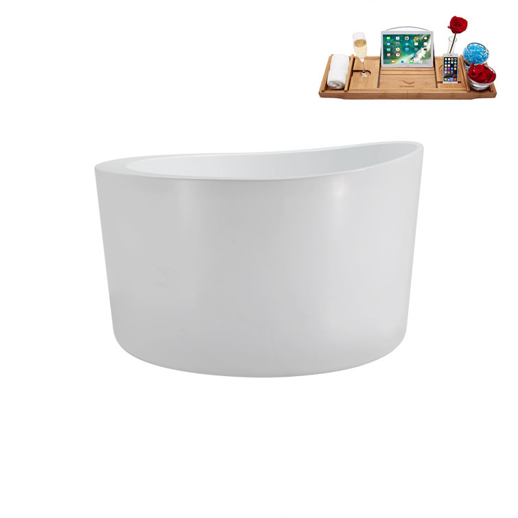 43.3'' Glossy White Acrylic Freestanding Soaking Tub with Matte Black Drain