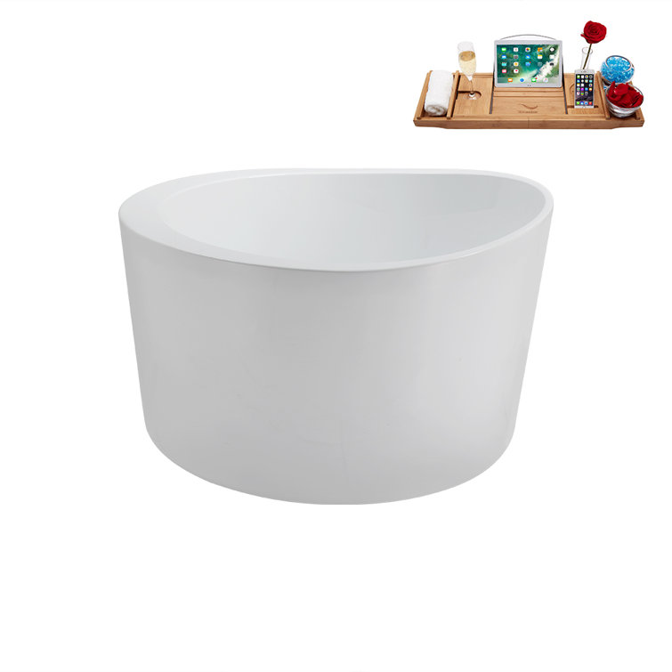 43.3'' Glossy White Acrylic Freestanding Soaking Tub with Matte Black Drain