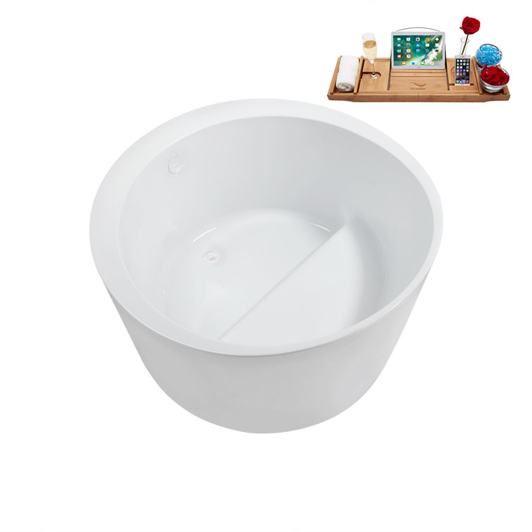 43'' Glossy White Acrylic Freestanding Soaking Bathtub