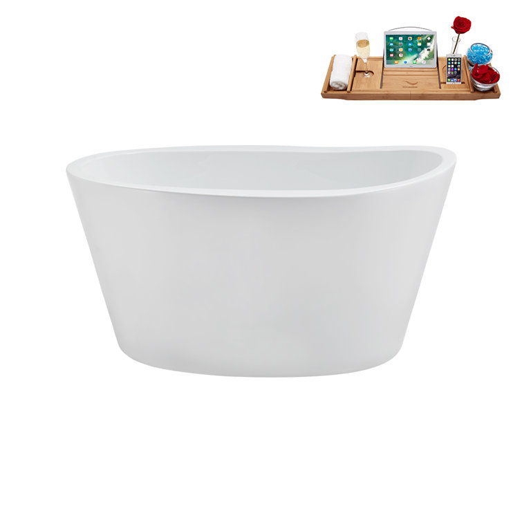 Glossy White Acrylic Freestanding Soaking Bathtub with Chrome Drain