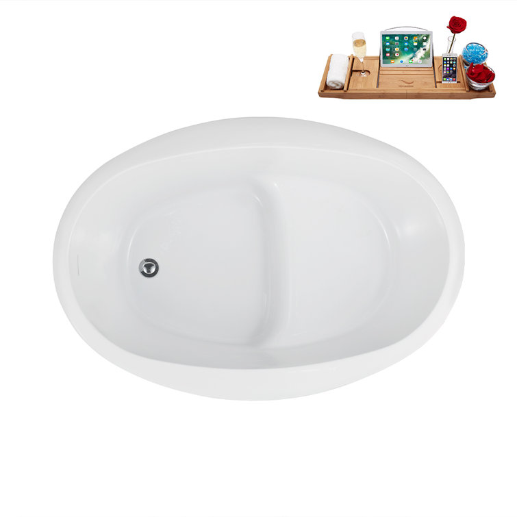 Glossy White Acrylic Freestanding Soaking Bathtub with Chrome Drain