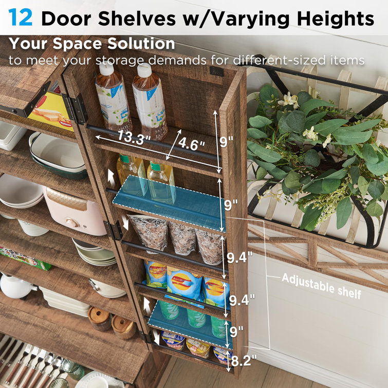 Light Brown MDF Farmhouse Tall Kitchen Pantry with Barn Doors