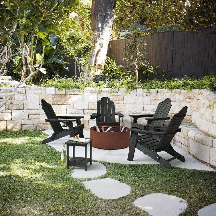 Black Foldable Poly Adirondack Chairs with Cup Holder, Set of 4