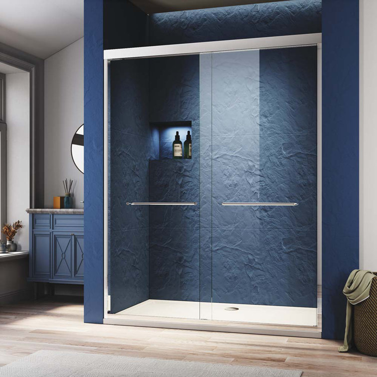 Chrome Frameless Double Sliding Shower Door with Clear Tempered Glass
